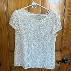 Loft lace top with iridescent sequins.